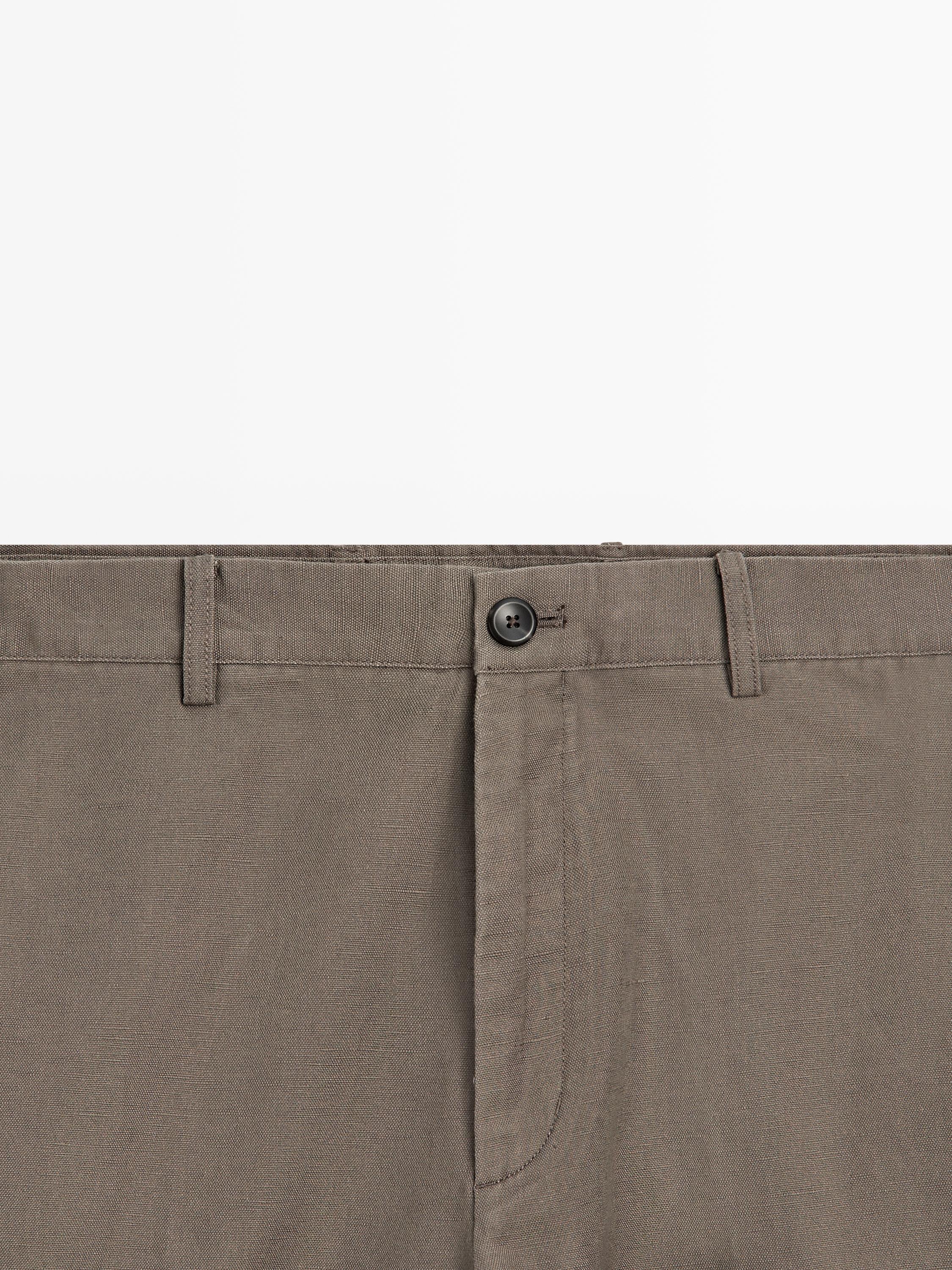 Cotton and linen tapered fit trousers